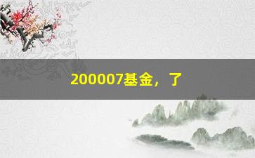 “200007基金，了解200007基金的投资策略和表现”/