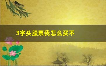 “3字头股票我怎么买不了(3字头的股票是什么股票啊)”/