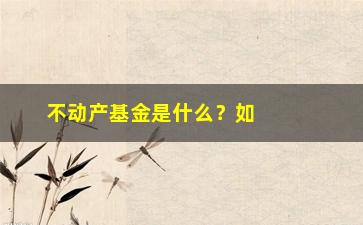 “不动产基金是什么？如何投资？”/