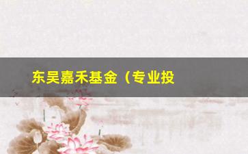 “东吴嘉禾基金（专业投资管理，为您提供更优质的投资选择）”/