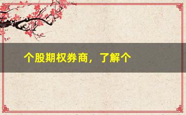 “个股期权券商，了解个股期权交易的券商推荐”/