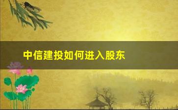 “中信建投如何进入股东号(中信建投基金股东)”/