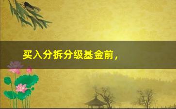 “买入分拆分级基金前，你需要知道的几个关键点”/