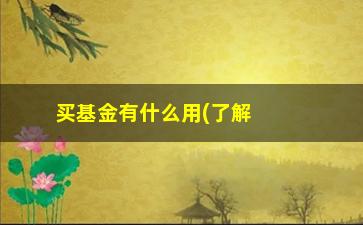 “买基金有什么用(了解基金的基本知识)”/