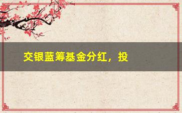 “交银蓝筹基金分红，投资者如何获取最大收益？”/