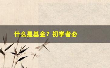 “什么是基金？初学者必须知道的基本概念”/