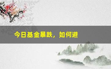 “今日基金暴跌，如何避免被套牢？（三个适用建议）”/