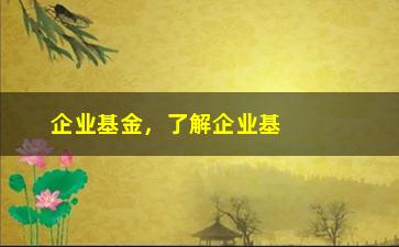 “企业基金，了解企业基金的定义和作用”/