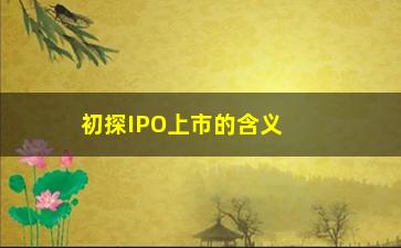 “初探IPO上市的含义及其背后的机会与风险”/