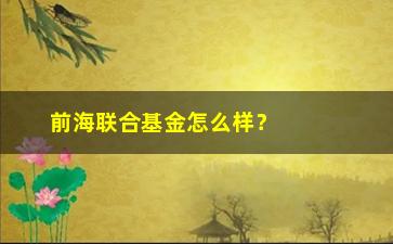 “前海联合基金怎么样？了解一下它的投资收益和风险介绍”/