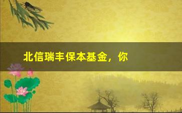 “北信瑞丰保本基金，你了解吗？（投资理财必读）”/