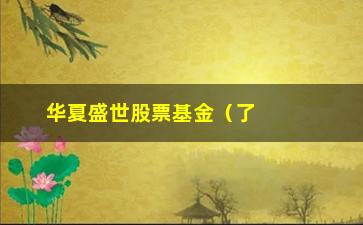 “华夏盛世股票基金（了解华夏盛世股票基金的投资策略和表现）”/