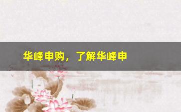 “华峰申购，了解华峰申购的最新动态”/