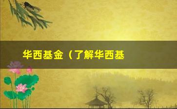 “华西基金（了解华西基金的投资理念和业绩表现）”/