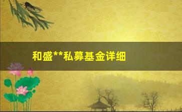 “和盛**私募基金详细介绍（投资者必看）”/