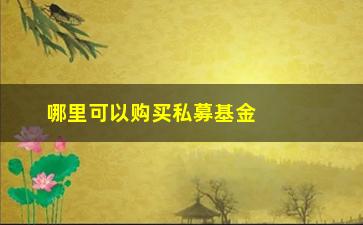 “哪里可以购买私募基金？”/