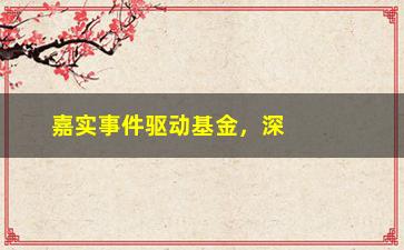 “嘉实事件驱动基金，深度解析嘉实事件驱动基金投资策略”/