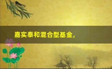 “嘉实泰和混合型基金，为何成为投资者的首选？（分析其高收益的秘密）”/