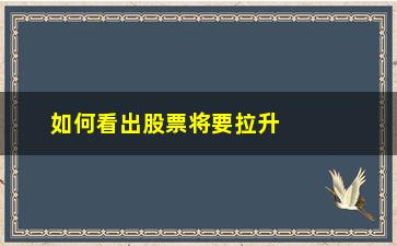 “如何看出股票将要拉升(如何拉升一只股票)”/