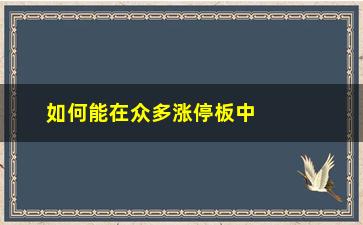 “如何能在众多涨停板中找出龙头股”/